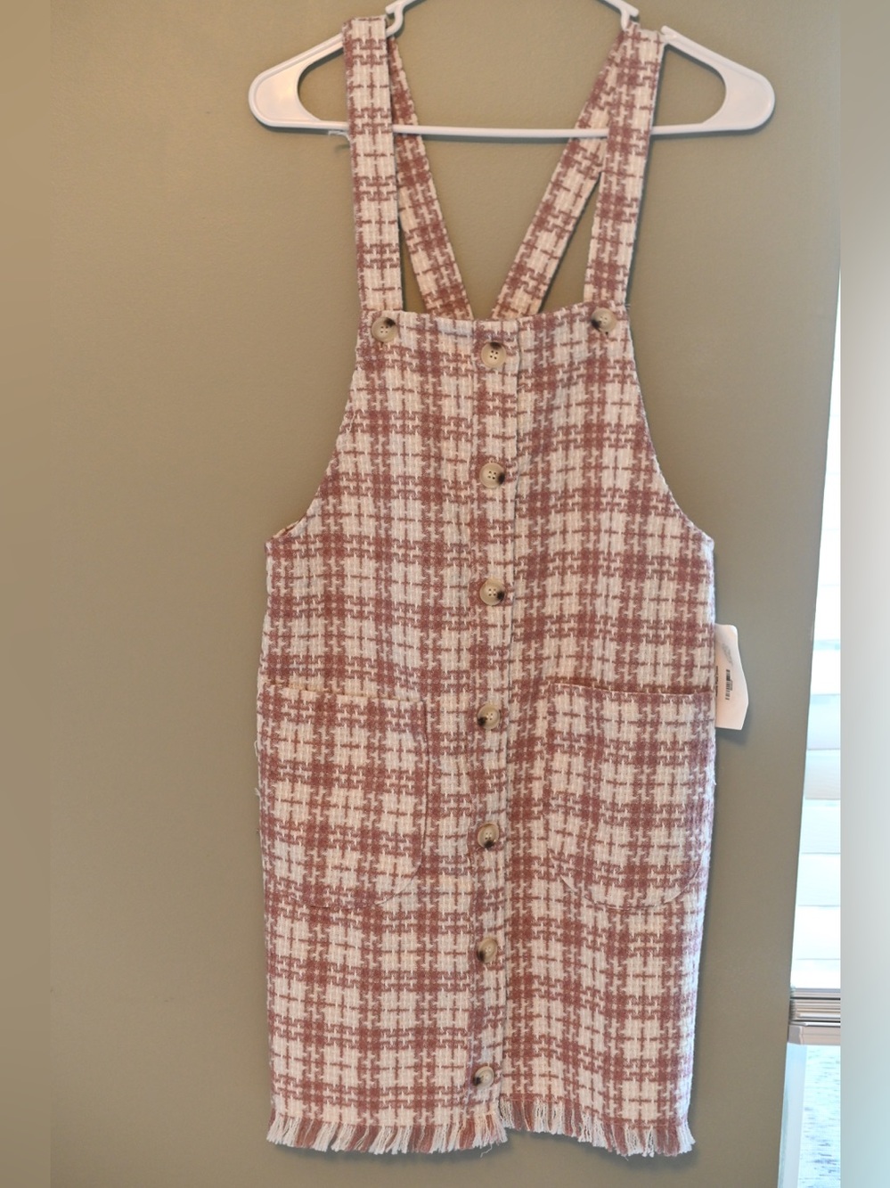 Kori Pink Plaid Button-Front Pinafore
